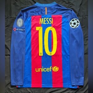 Messi #10 Retro M-XL Barcelona Jersey Soccer UCL 2016/2017 Longsleeve